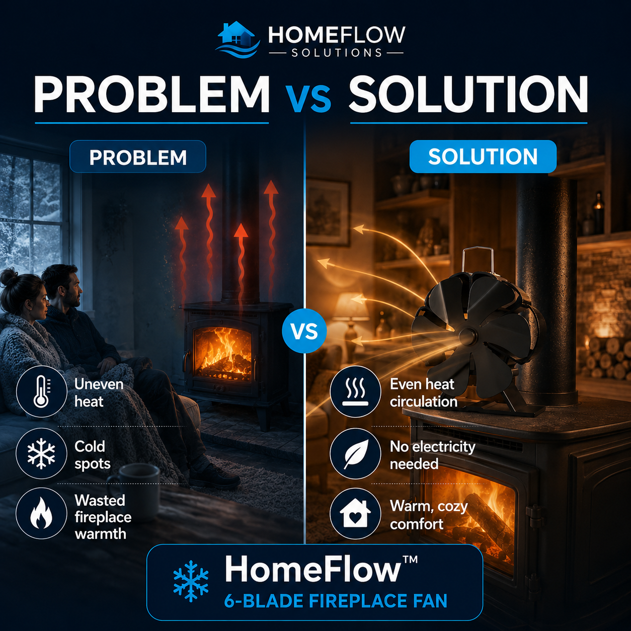 HomeFlow™ 6-Blade Heat Powered Fireplace Fan
