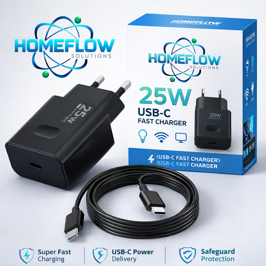 HomeFlow UltraCharge 25W Universal Fast Charger Kit (USB-C, 2M Cable)